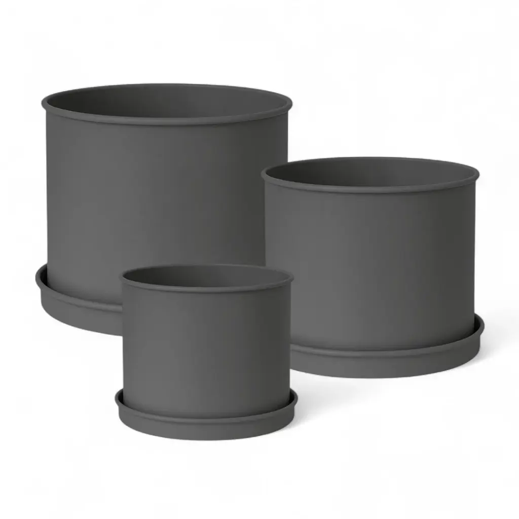 Set 3 ghivece metalice cu farfurie - Anthracite | Livlig
