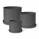 Set 3 ghivece metalice cu farfurie - Anthracite | Livlig