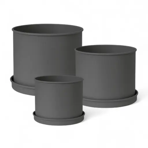 [6300031] Set 3 ghivece metalice cu farfurie - Anthracite | Livlig