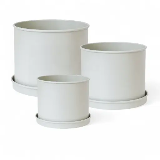 [6300032] Set 3 ghivece metalice cu farfurie - Greige | Livlig